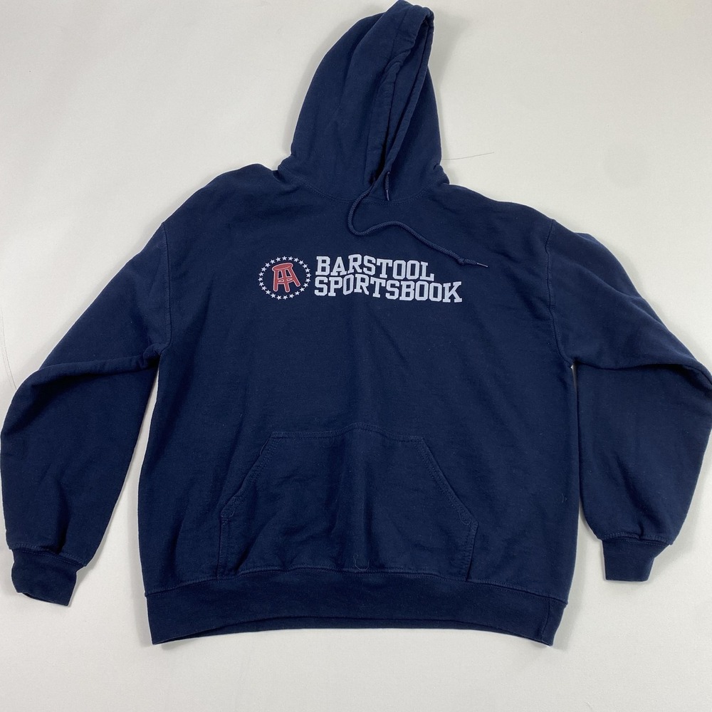 Barstool Sportsbook Hoodie Mens Large Blue Pullover Graphic Print Hooded Pockets